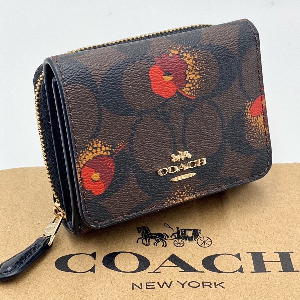 Coach Small Trifold Wallet with Pop Floral Print - Picture 1 of 12